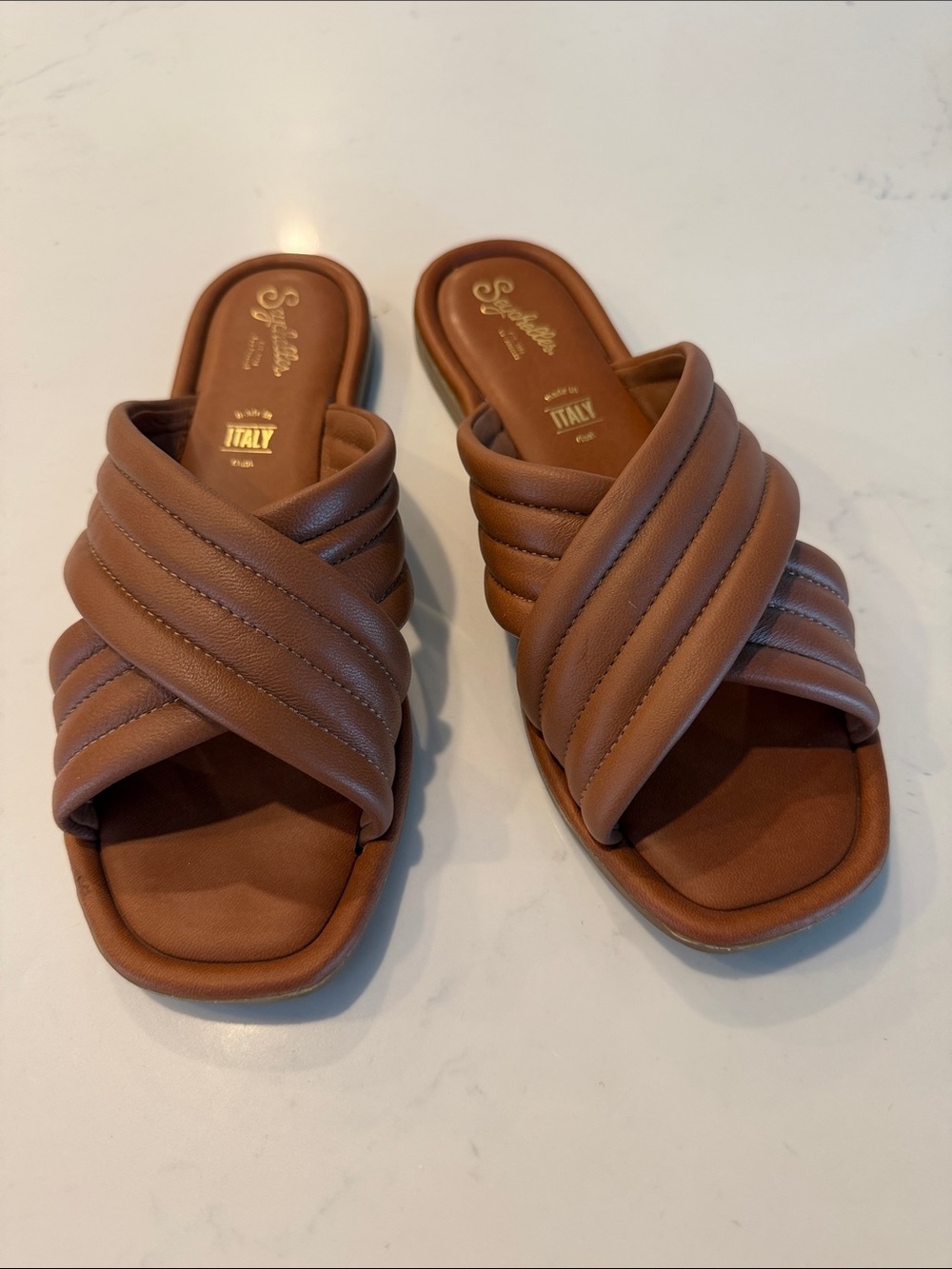 Seychelles Quilted Crossover Slide Sandals - Brown